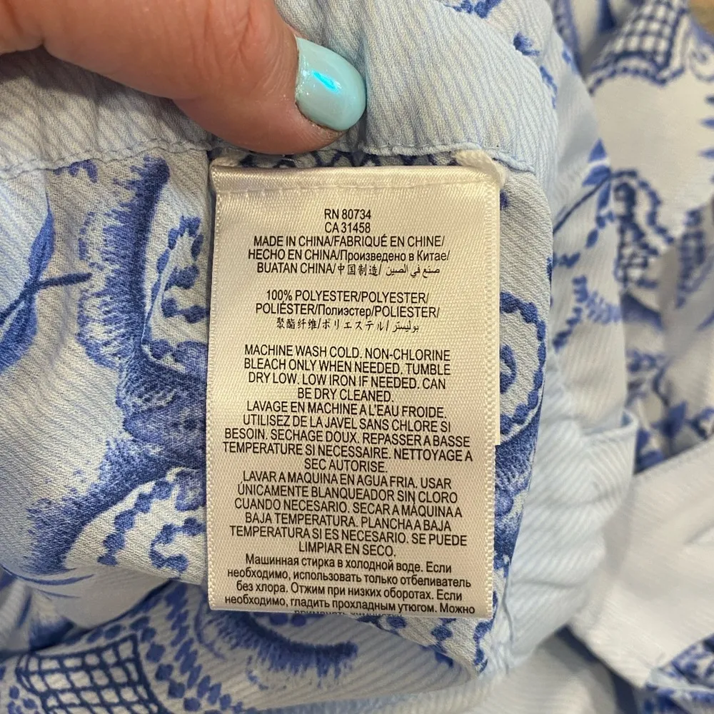 BCBGMaxAzria V-Neck Floral Scarf Print Vance Tie Waist Romper - Light Oasis Blue - Image 11