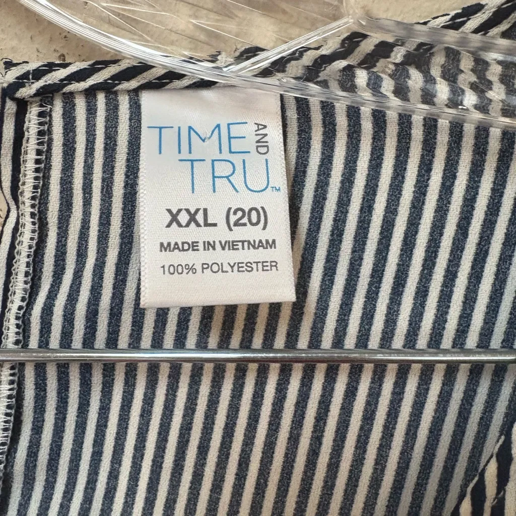 Time & Tru Striped Ruffle Peplum Blouse XXL Blue White Casual Top Black - Image 5