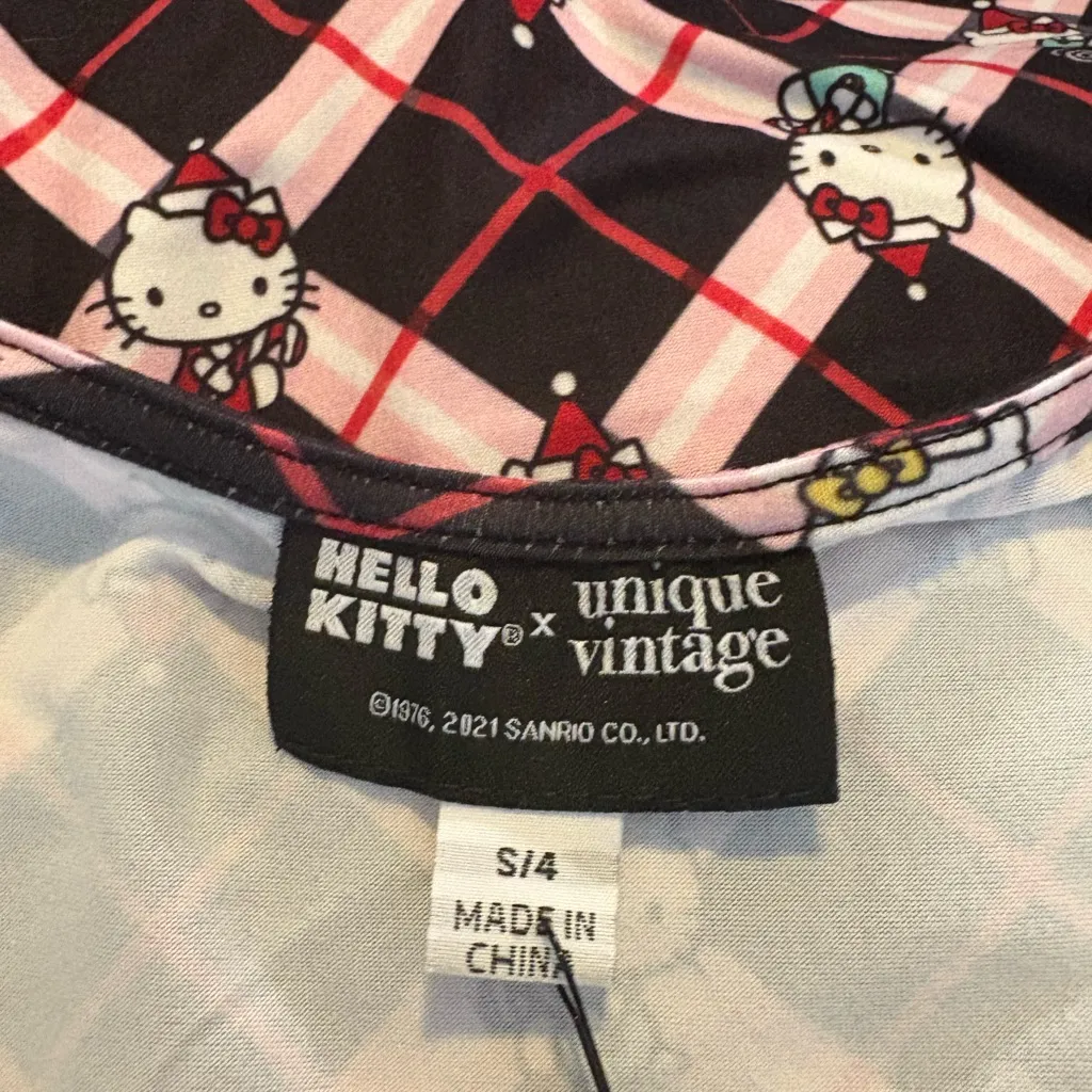 Hello Kitty x Unique Vintage Holiday Plaid Flare Tie Dress - Image 5