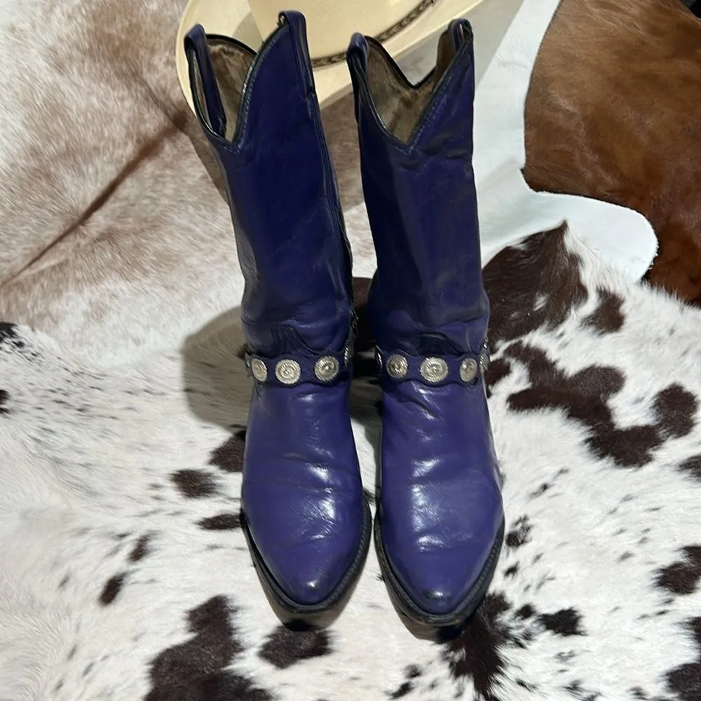 Vintage Purple Real Leather Cowboy Boots Festival Rave Burning Man A22 Size 6.5 - Image 6