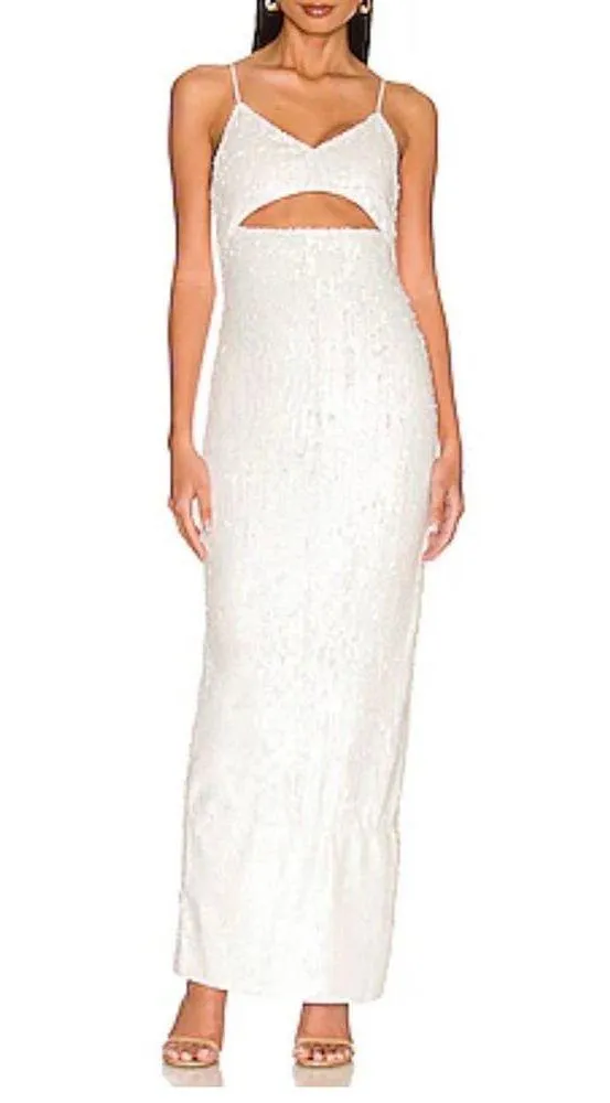 NEW NWT Alice + Olivia Valli Cutout Sequin Cami Dress Maxi White size 2 - Image 4