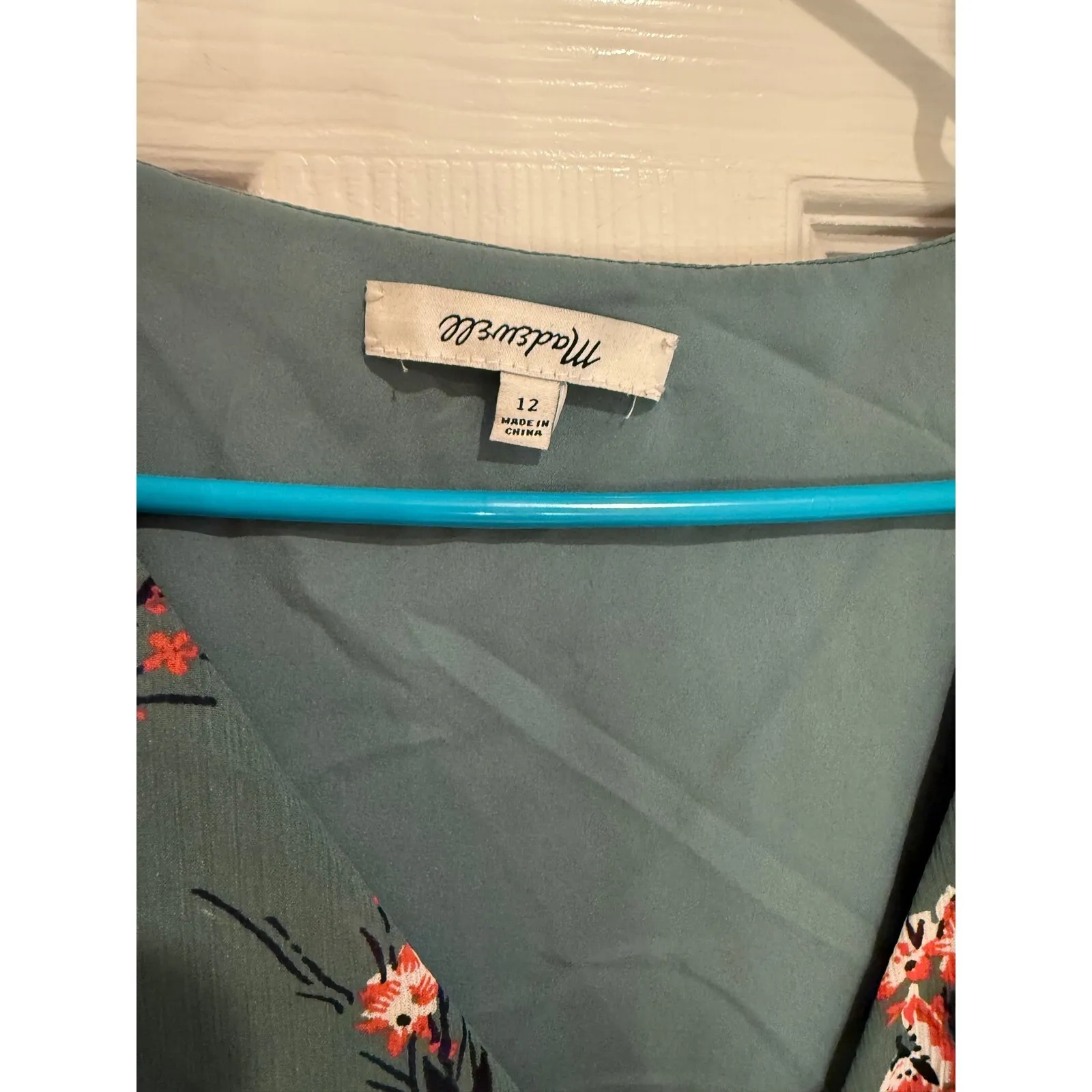 Madewell Floral Print Long Sleeve Mini‎ Dress Green Pink Size 12 - Image 4