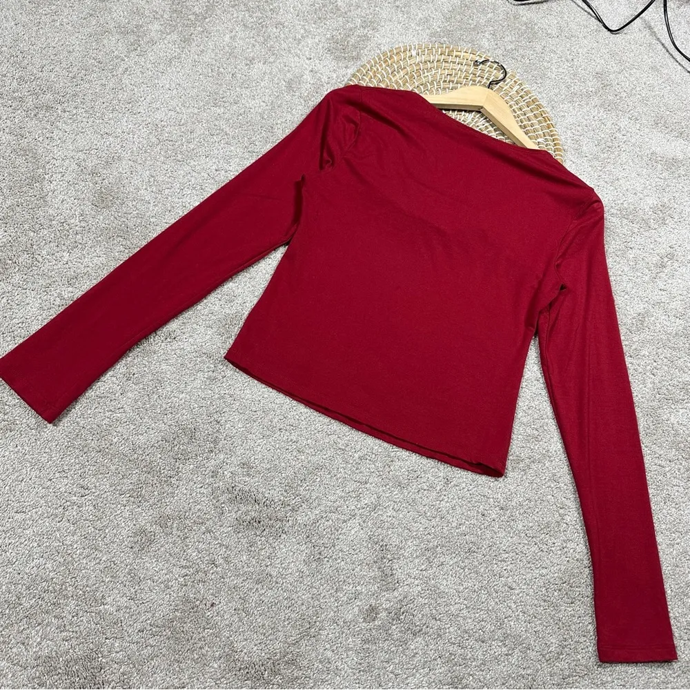 Reformation Leland Knit Top Longsleeve V-Neck Dark Romantic in Sangre Red Size M - Image 7