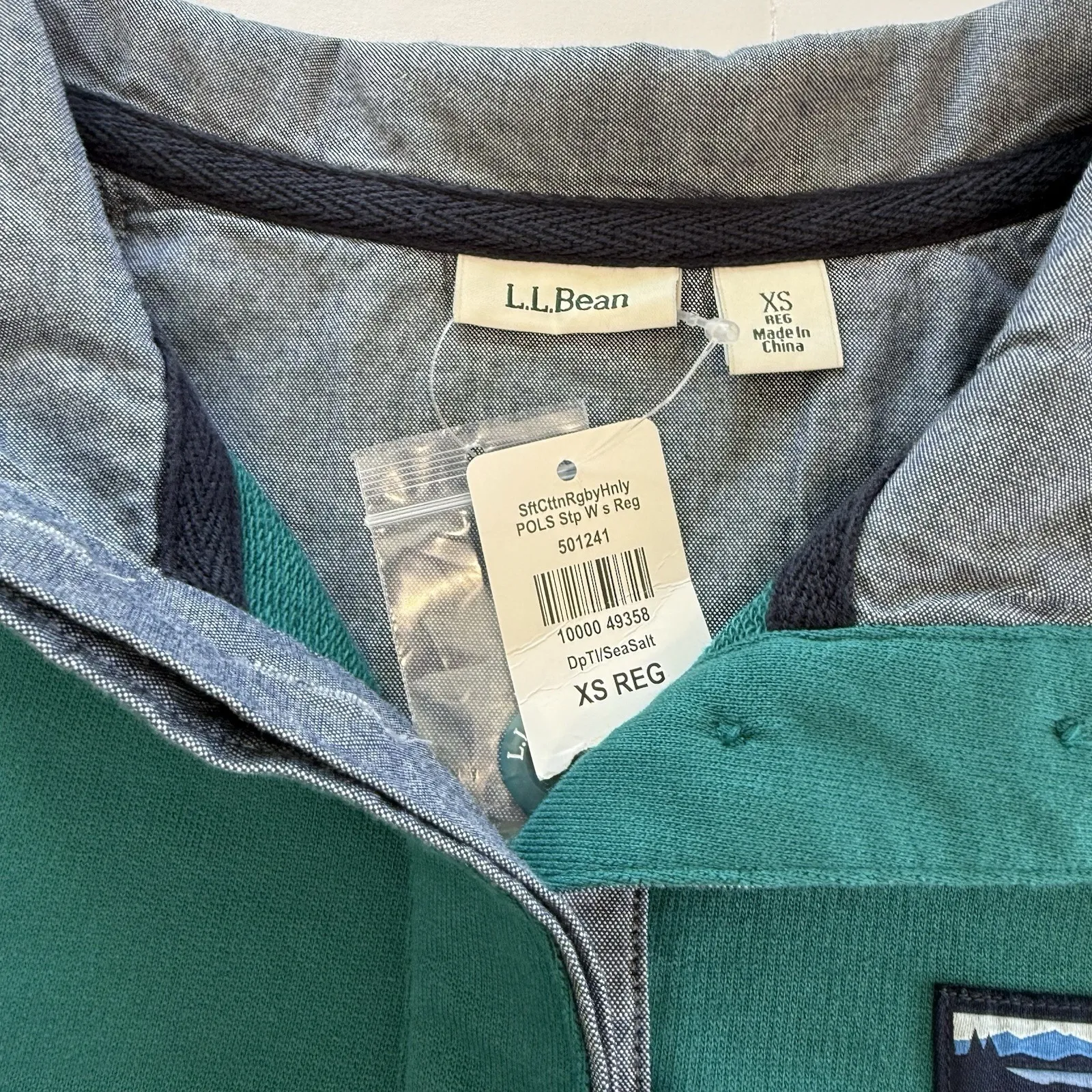 LL Bean Womens Teal Striped Long‎ Sleeve Cotton Rugby Pullover Size XS Green - Image 8