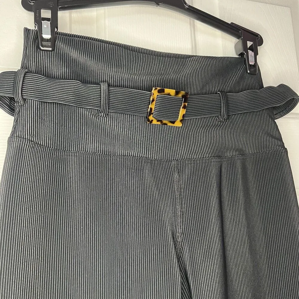 Beach Riot Sport Leggings Size Medium Black Ribbed Belted High Waist Sport Belt - Image 3