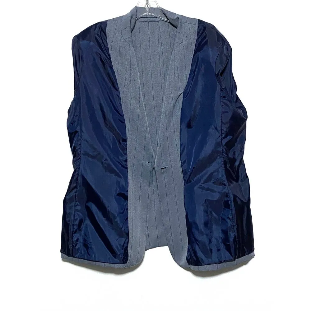 Stanley Blacker Blazer One Button Jacket Blue Herringbone Stripe Lined Womens 18 - Image 4