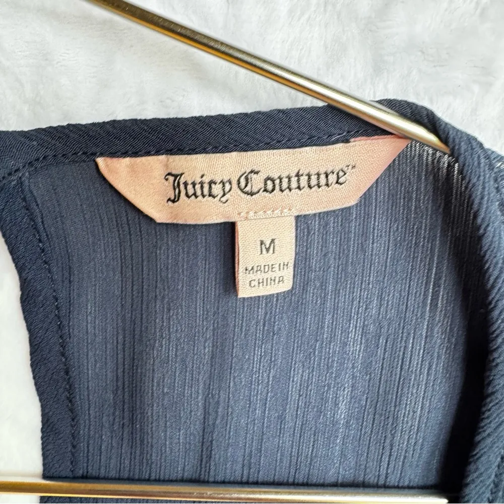 Juicy Couture Navy Blue Crepe Semi Sheer Silver Studded Tank Top Flowy Sexy Glam - Image 3