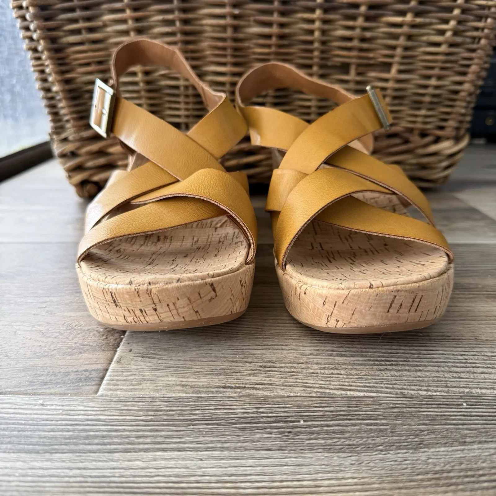 Kork-Ease Korks Nova Comfort Wedge Sandals Mustard Yellow Women’s 10M - Image 3