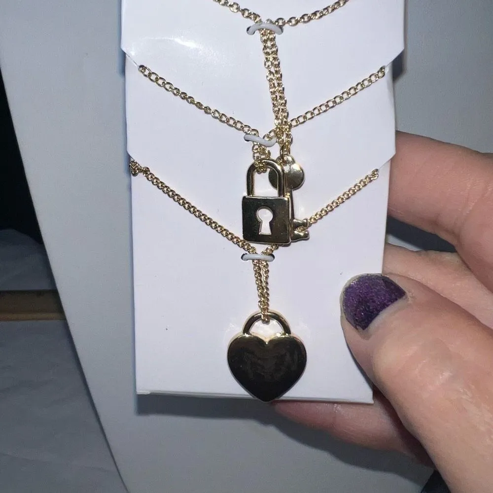 Set of Three Gold Tone Charm‎ Necklace Set - Image 4