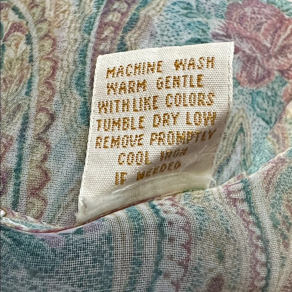 Victoria's Secret Vintage Gold Label Sheer Blue Floral Print Peasant Blouse M/L - Image 16