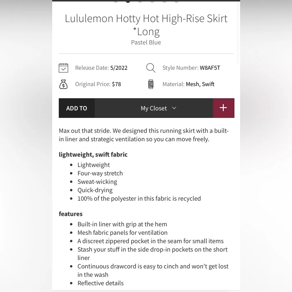 Lululemon Hotty Hot Skirt- Like New - Image 3