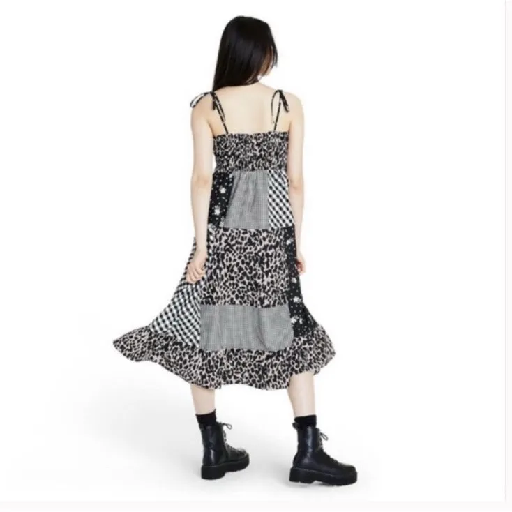 Sandy Liang x Target Dress Black & White Animal Floral Plaid Patchwork XL - Image 2