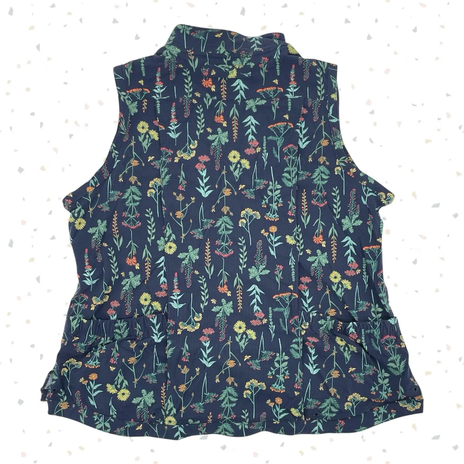 Duluth Trading Gardening Vest Navy Wildflowers Bees Print Chore Workwear Size XL Blue - Image 2