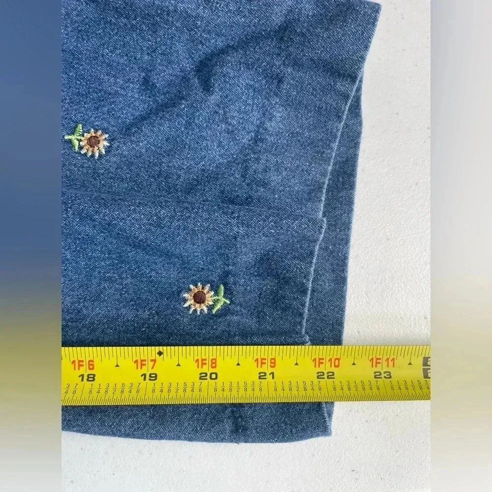 Briggs VINTAGE Embroidered blue Sunflowers cropped/capri jean‎ pants 16 90s 0075 - Image 7