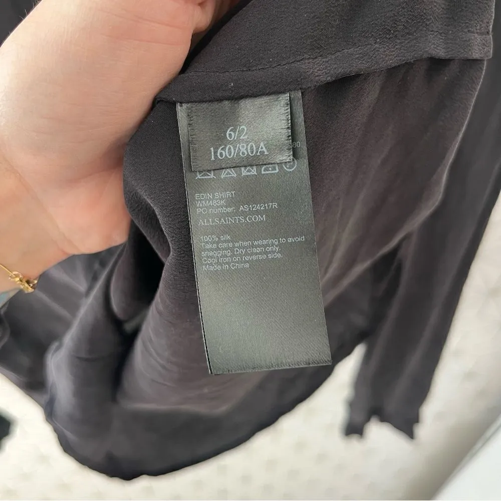 Allsaints Black Silk Button-up Blouse - Image 6