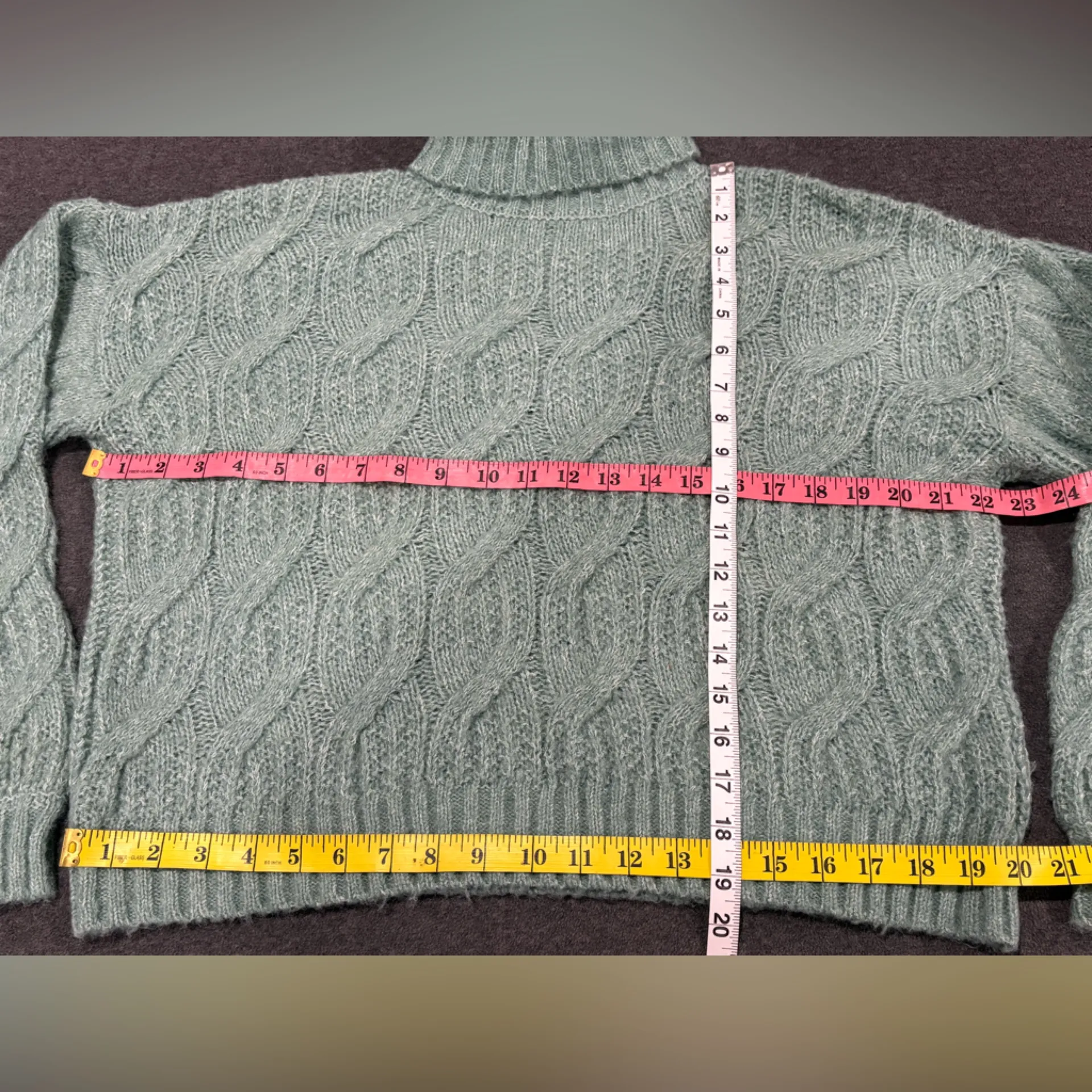 Miami Teal Cable Knit Turtleneck Sweater Size M - Image 3