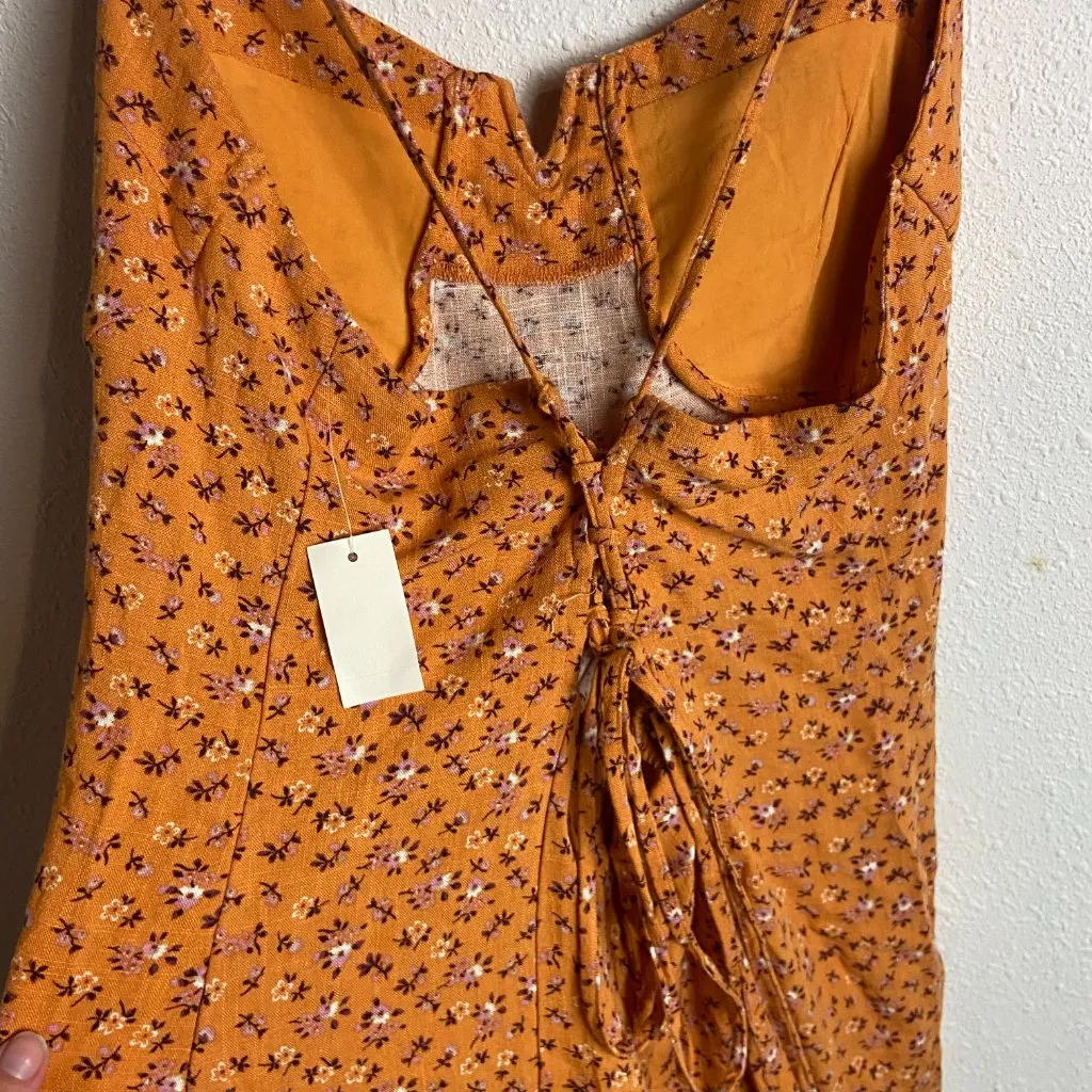 Aeropostale Size Xl Yellow Ditzy Floral Notch Neck V Wire Bustier Dress Linen - Image 3