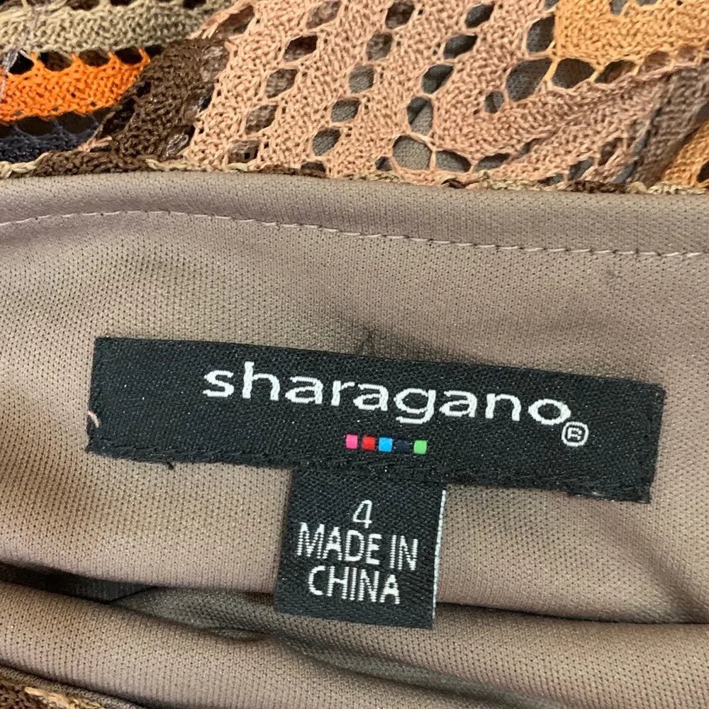 Sharagano Brown & Tan Boho Chevron Long Sleeve Belted Shift Dress Size 4 Small - Image 7