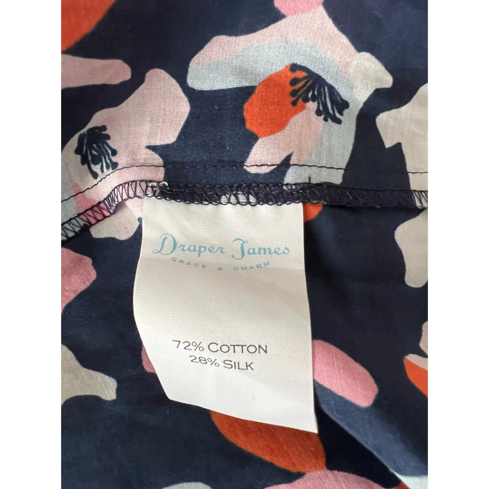NWOT Draper James Sea Pines Tunic Drawstring Dress S Cotton Silk Navy Floral - Image 5