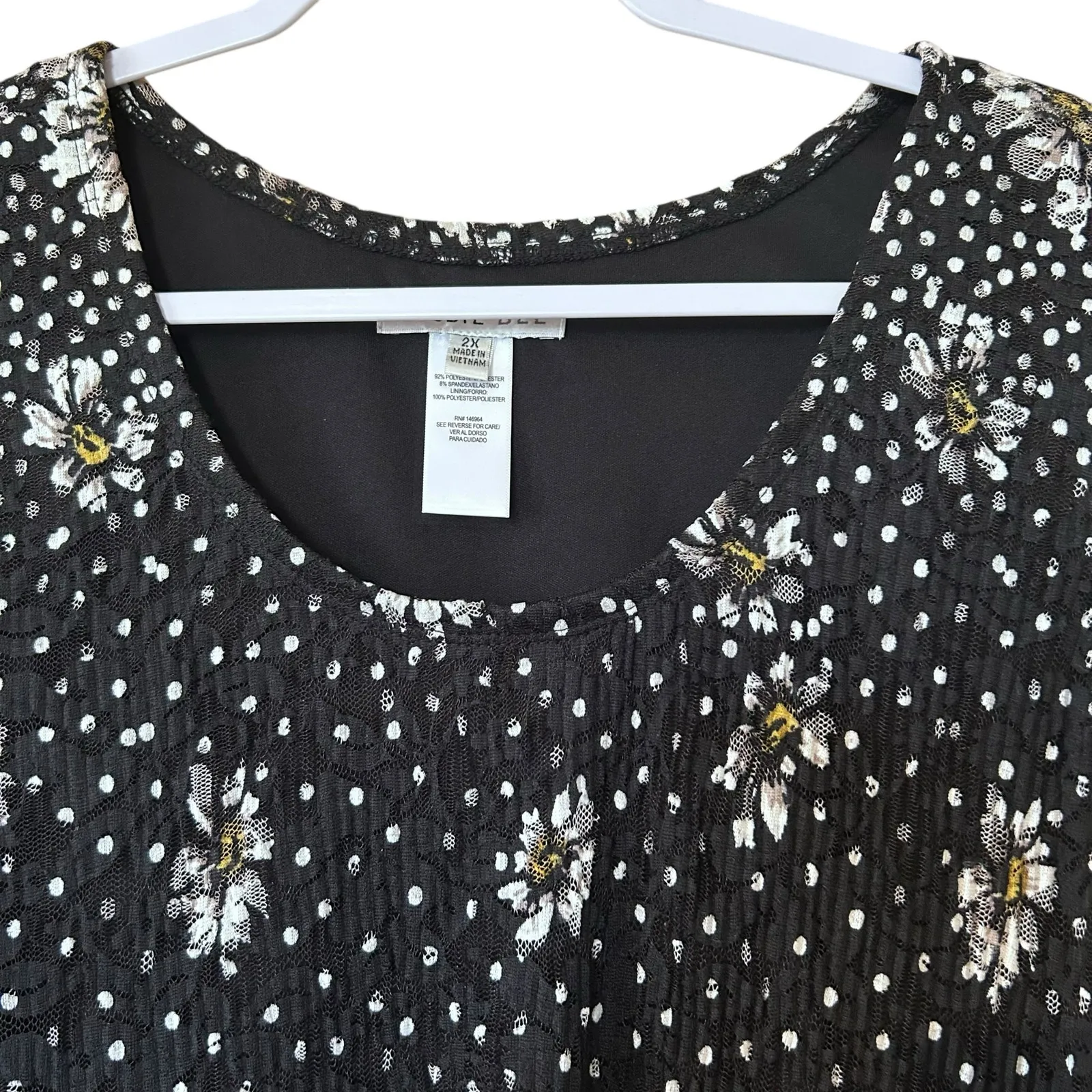 Robbie Bee Tent Midi Dress VTG Black Lace Crinkle Floral SZ 2X Sleeveless Y2K - Image 3