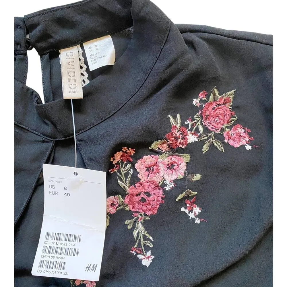 H&M Chiffon Dress With Floral Embroidery Boho NWT - 8 - Image 6