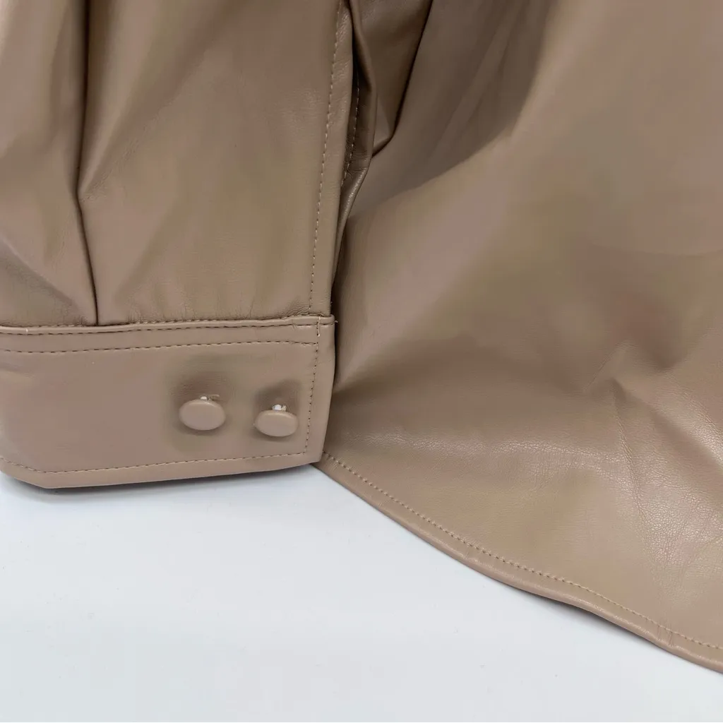 Nasty Gal Tan Faux Leather Shirt-Size 6 - Image 4