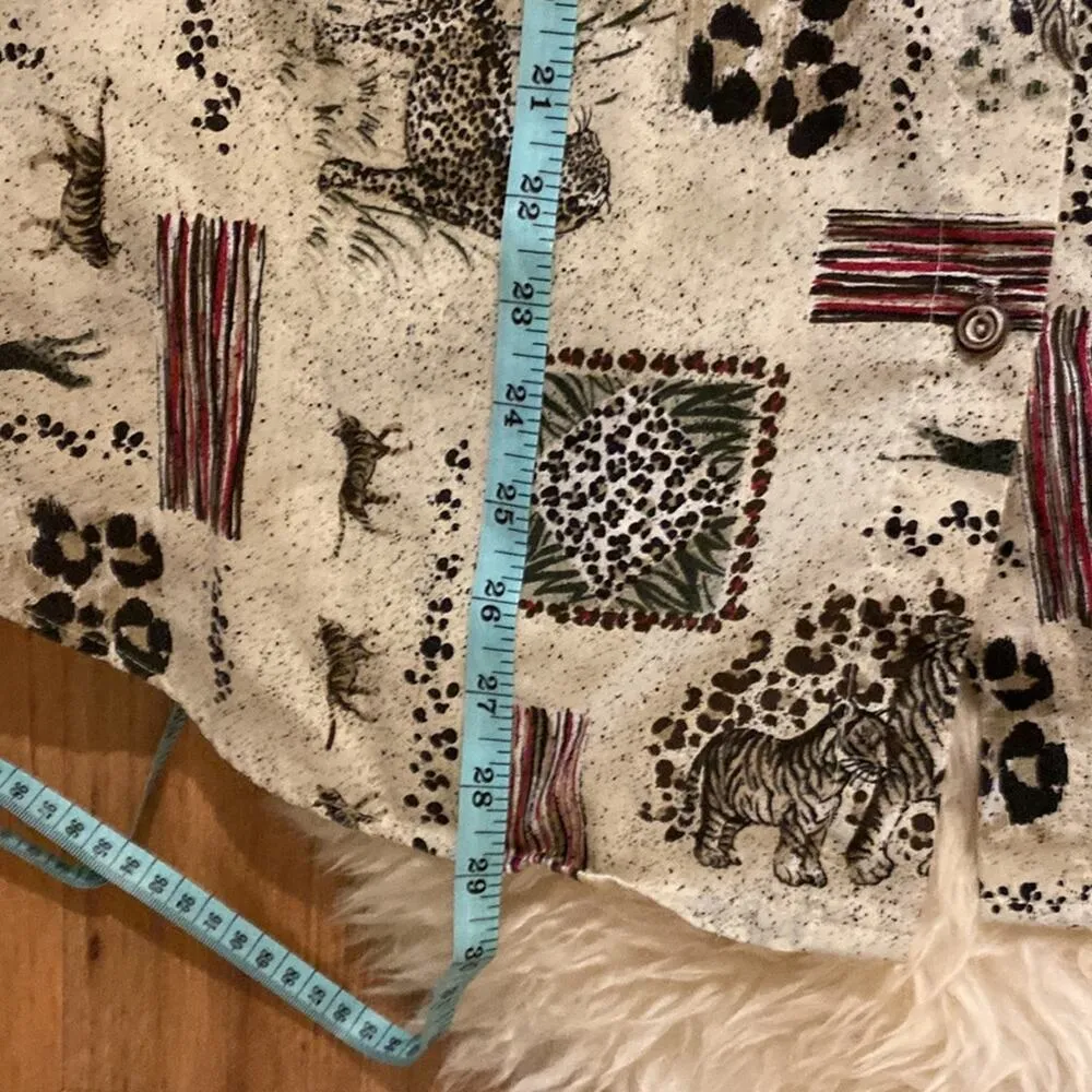 Tap & Co. Vintage Women’s Button Long Sleeve Big Cats Safari Print EUC Sz XL Tan - Image 9