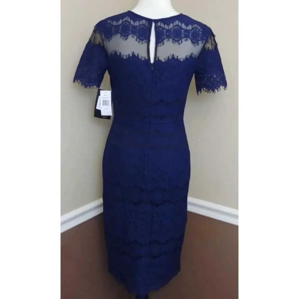 Dark Blue Lace Black Sheer Cutout Short Sleeve Midi Dress  ModCloth - Image 6