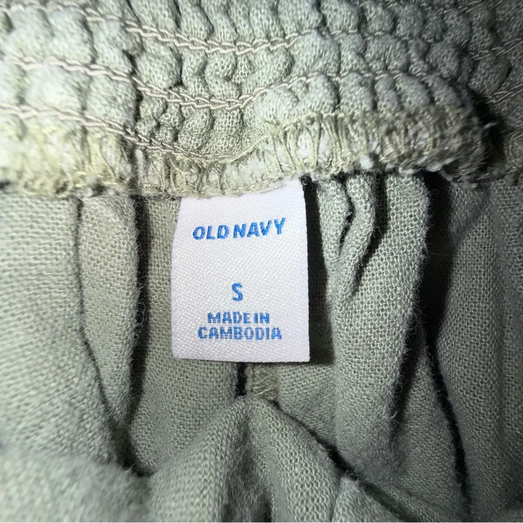 Old Navy Olive Green cropped Jumpsuit size Small linen blend‎ pockets adjustable - Image 12