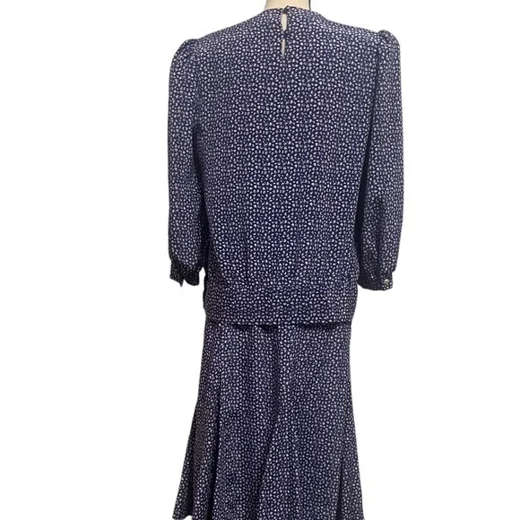 Vintage‎ Blue and White Lace Blouse and Skirt Set Sz M/L Size M - Image 7