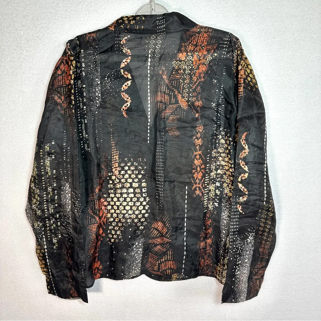 Chico's 100% Silk Top 2 L 12 Multicolor Sheer Lightweight Long Sleeve Buttons - Image 3