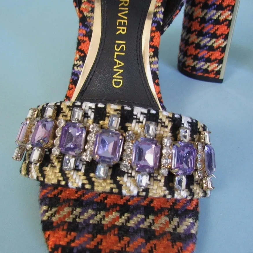 RIVER ISLAND Black and Orange Embellished Heels - Image 15