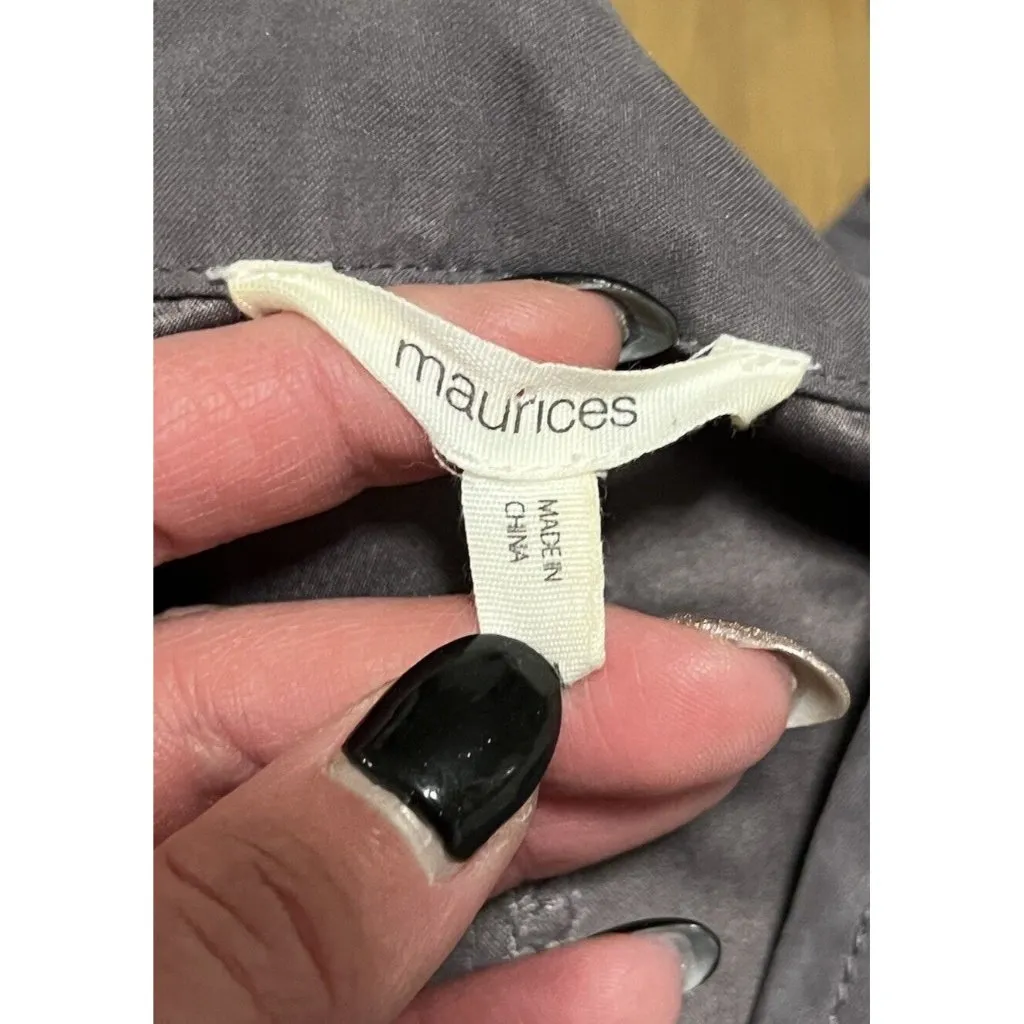 Maurices Womens Cinched Waist‎ Open Front Anorak Jacket Measured Purple Roll Tab - Image 3