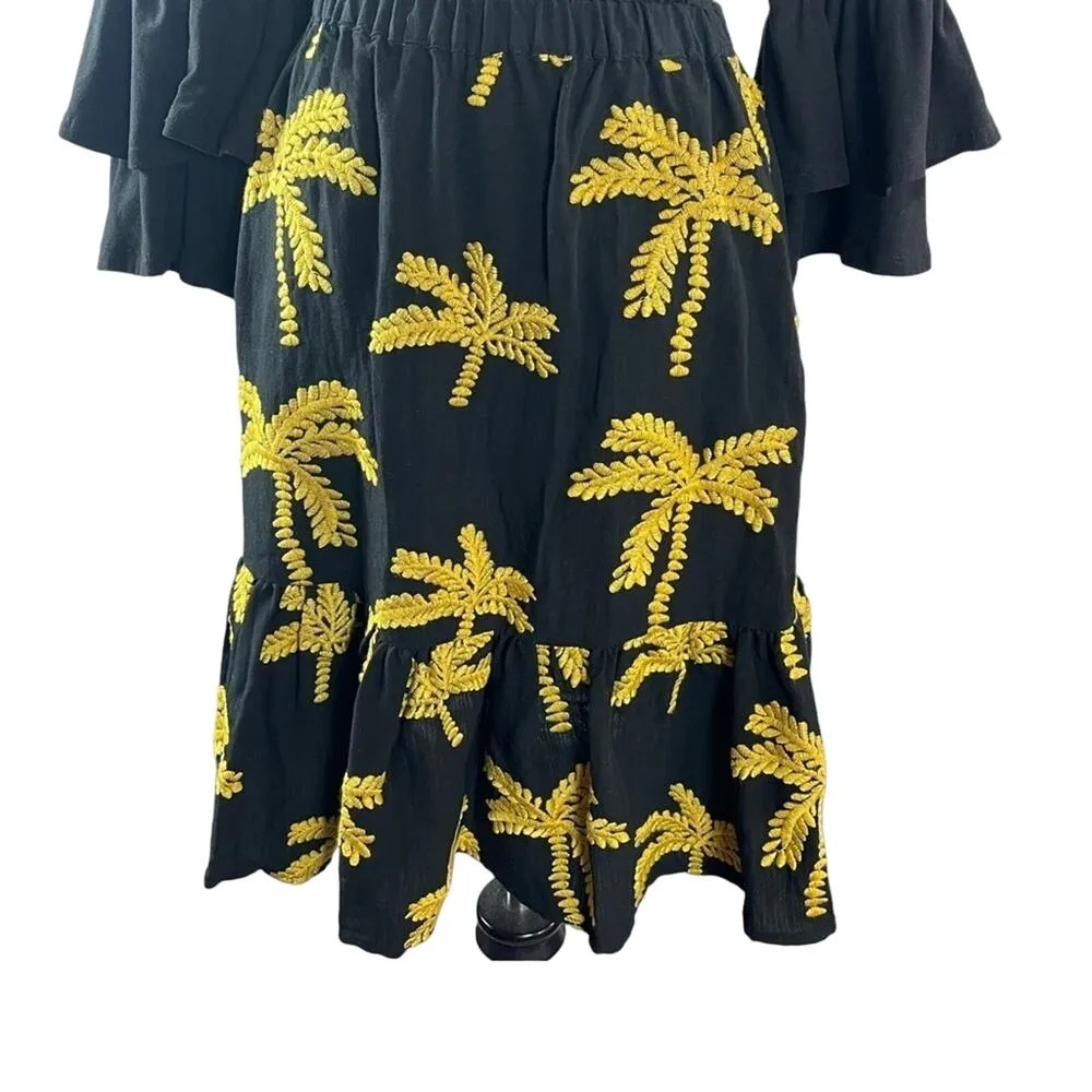 Anthropologie Embroidered Palm Tree Skirt MIDI Black Mustard Gold XS PEPALOVES - Image 6