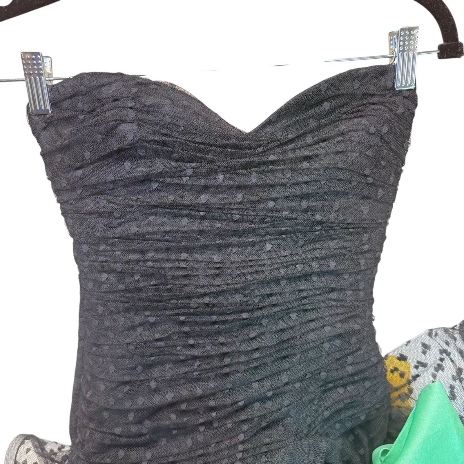 Vintage Black Tulle Layered Rainbow Bow Mini Dress Romantic Fairycore Unique XS - Image 4