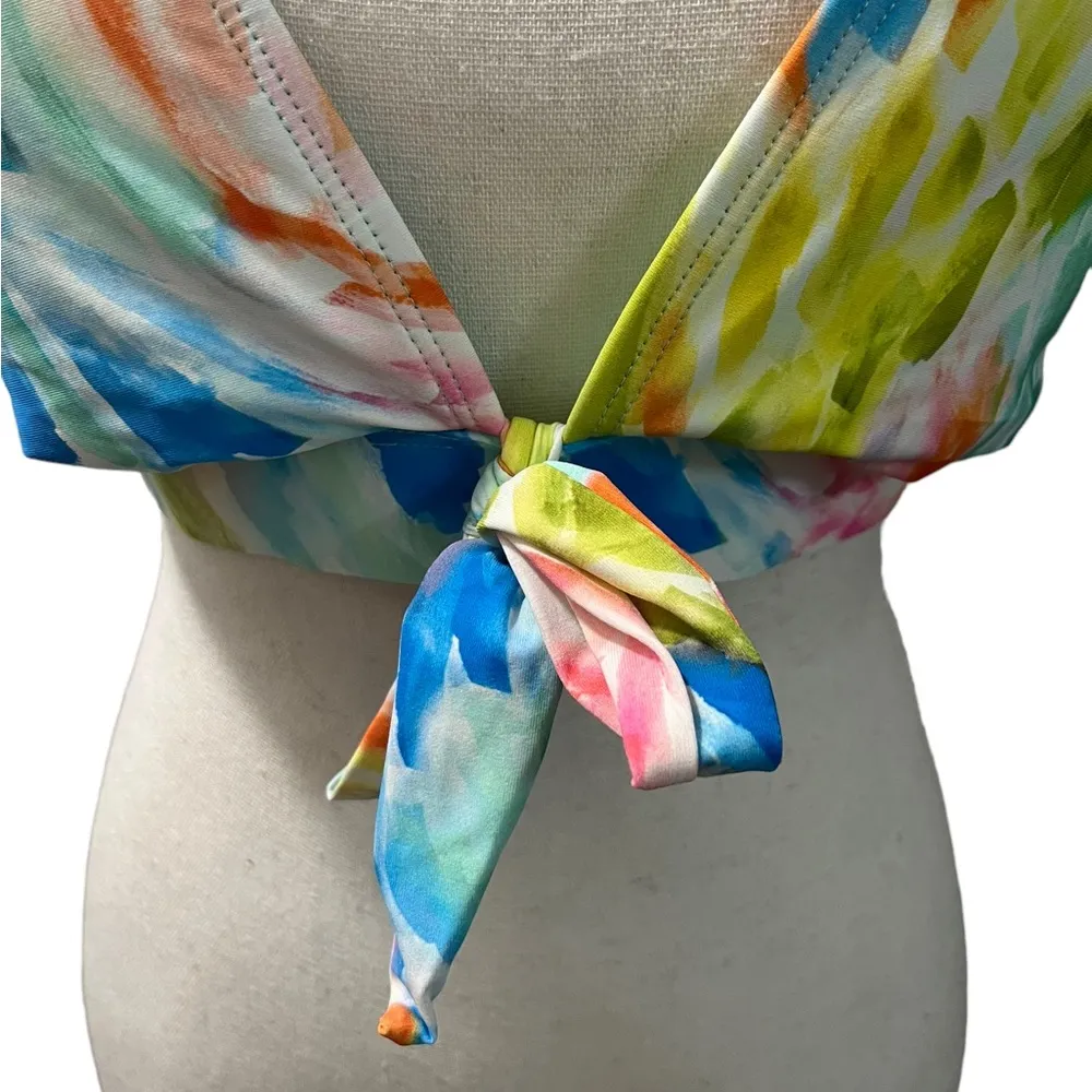 Time And Tru Art Deco Pastel Multicolored Swimwear Bikini Top Sz M NWT - Image 4
