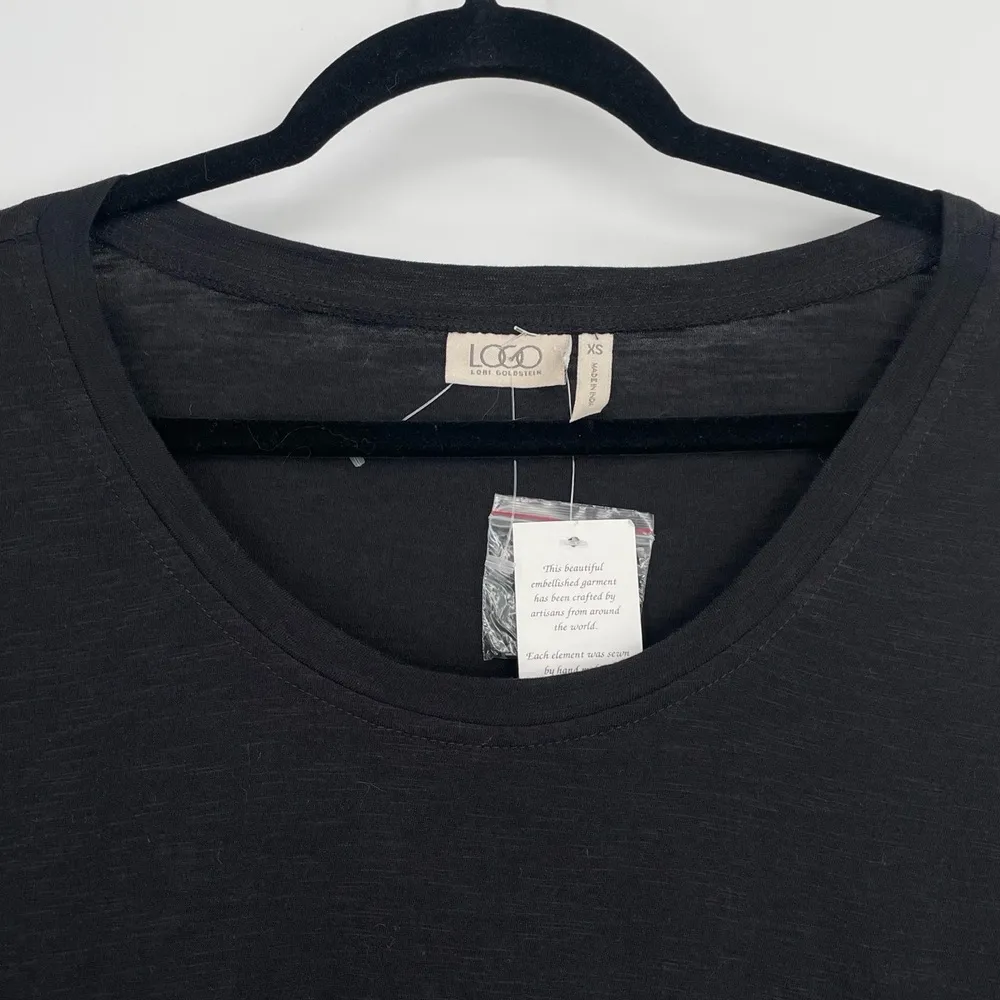 Logo Lori Goldstein 3/4 Sleeve Black Babydoll Embelished Whimsigoth Tunic Top XS - Image 4