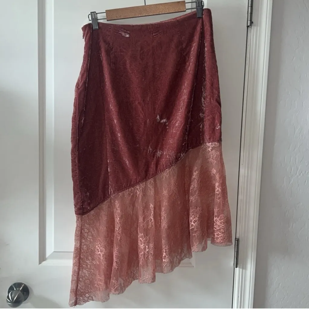 FREE PEOPLE Rose Lacey Midi Skirt Canyon Arroyo Pink Boho Lace Size 10 - Image 10
