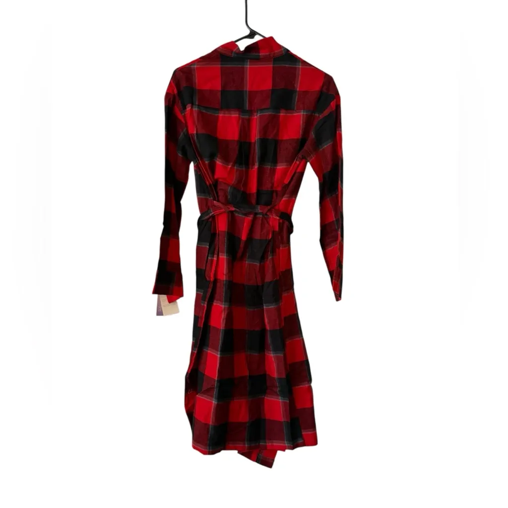 Stars Above Red and Black Plaid Women's Robe - Image 6