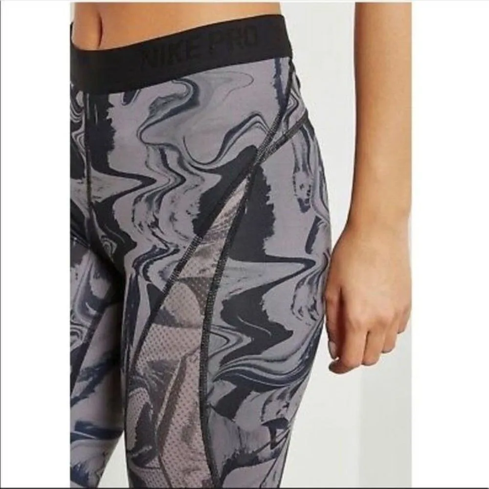 Nike Pro Hypercool Full Length Marble Gum Smoke Black Mesh Athletic Tights - Image 2