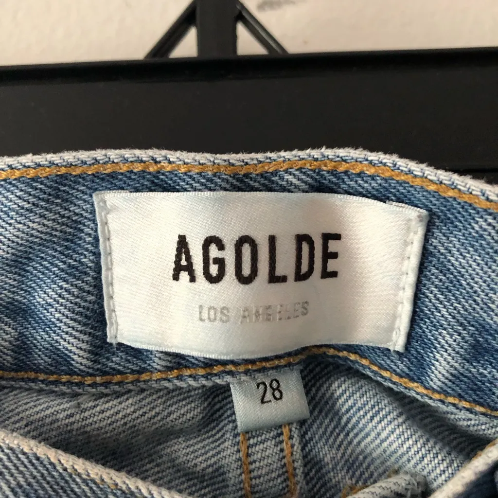 AGOLDE 90’s Mid Rise Loose Jean Heavily Distressed in Light Wash Blue Size 28 - Image 9