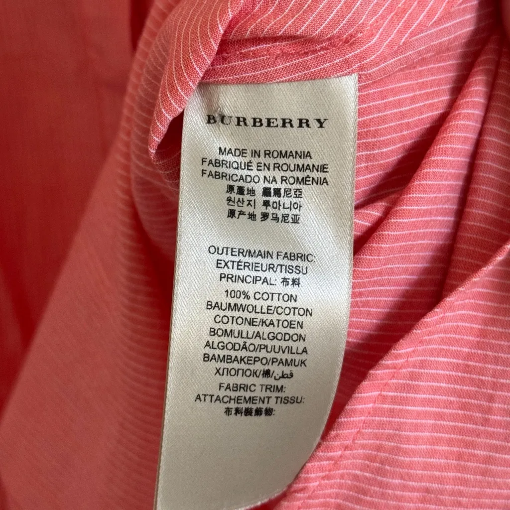Burberry Women’s Striped Button Down Shirt Size Small Orange Top - Image 10