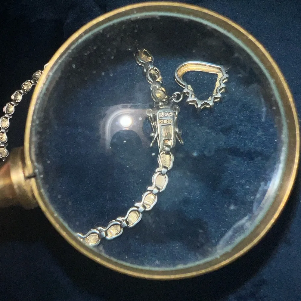 Vintage Tennis Bracelet 925 Sterling Silver Gold Vermeil Illusion w Heart Charm - Image 6