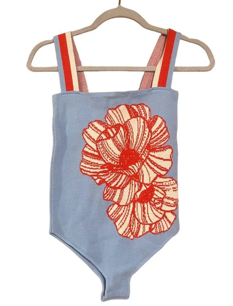 Farm Rio New  baby blue knitted body suit size S - Image 4