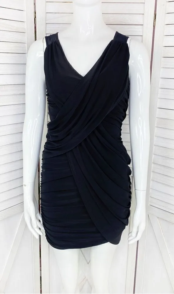 Vintage Fredricks Of Hollywood Ruched Bodycon Mini Dress Black Small Black - Image 1