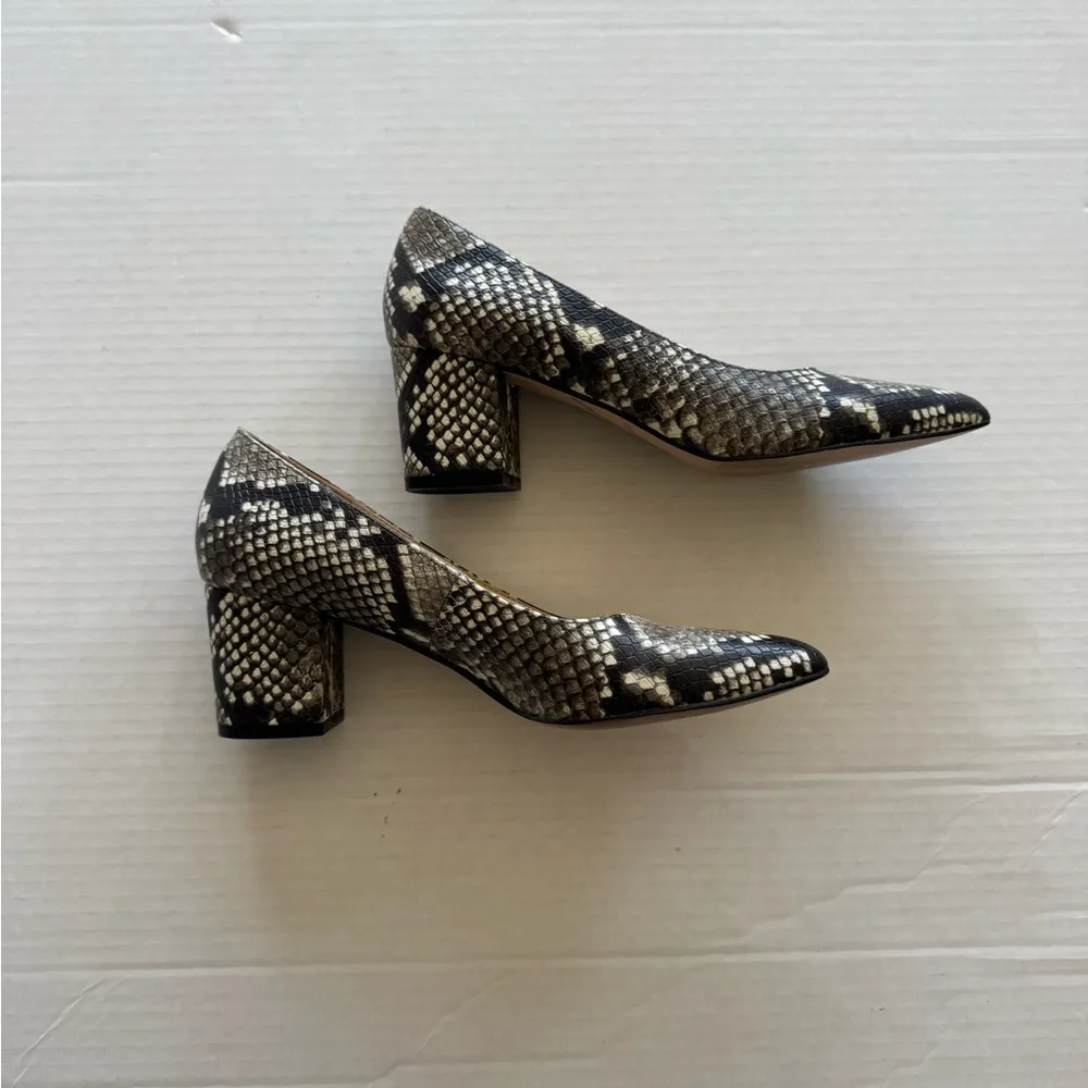 Brian Atwood B-Kacie Gray Leather Snakeskin Print Chunky Block Heel Womens 6 - Image 4