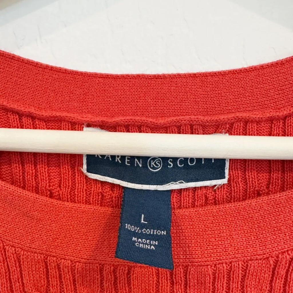 Karen Scott Boat Neck Ribbed Cable Knit 3/4 Sleeve Sweater Top Winter Size Large - Image 5