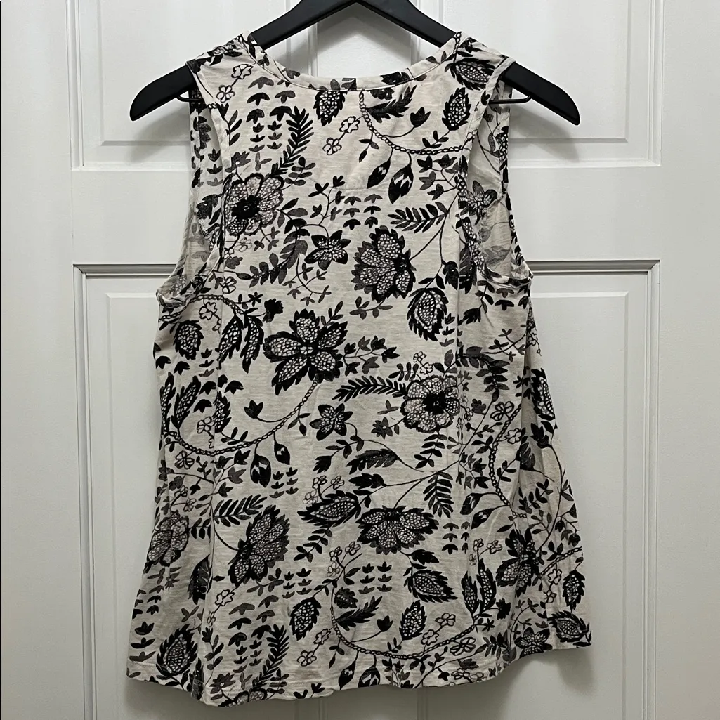 Maeve Black and Cream Floral 100% Cotton Sleeveless Blouse - Size Small - Image 8