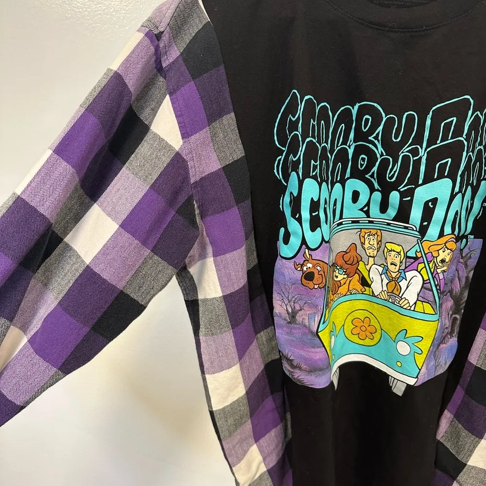 Scooby Doo sweater! Custom reworked Scooby Doo flannel plaid long sleeve shirt! - Image 3