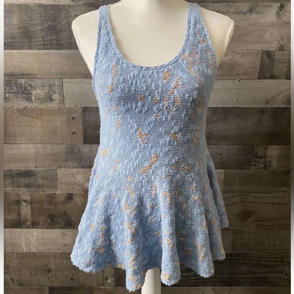 Free People Knitted Top Women’s Small Blue Tan Side by Side Peplum Tank size S - Image 9